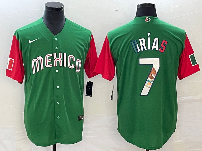 Men's Mexico Baseball #7 Julio Urías 2023 Green World Baseball Classic Stitched Jersey